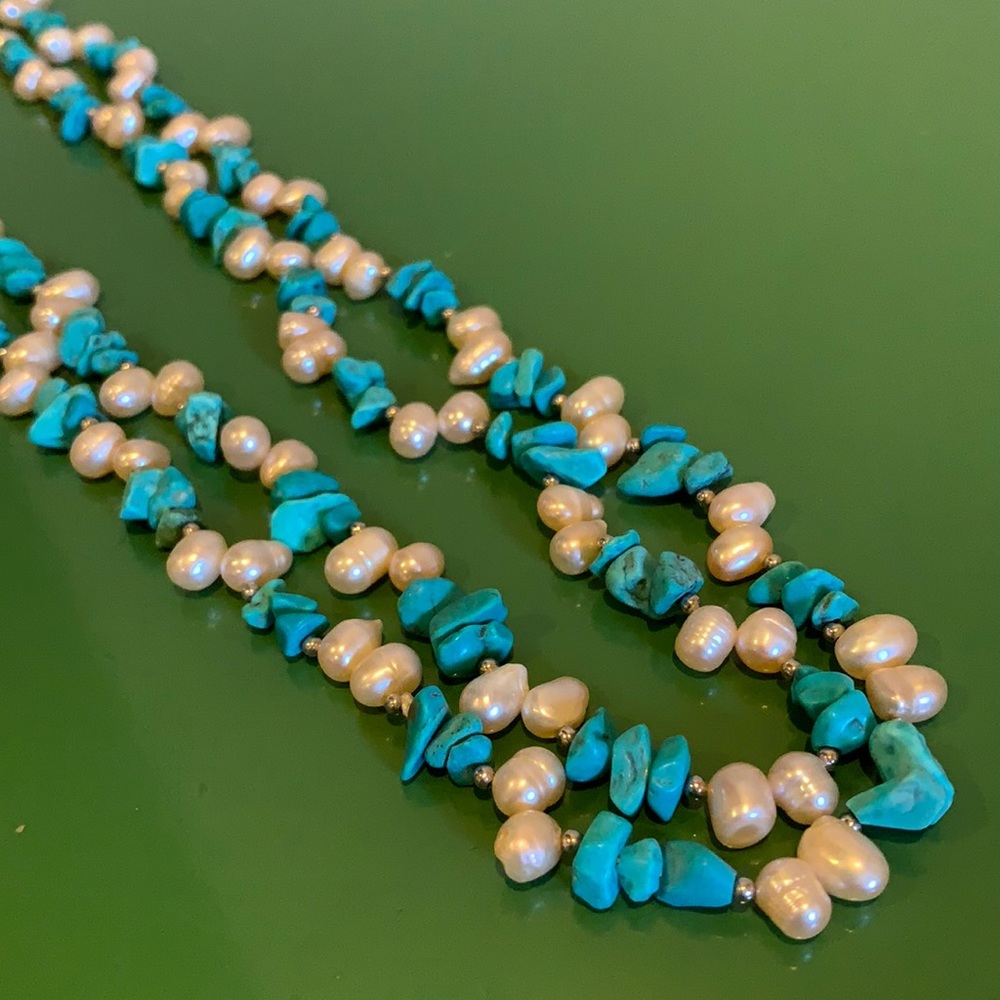 Rose Pearl and Turquoise Necklace